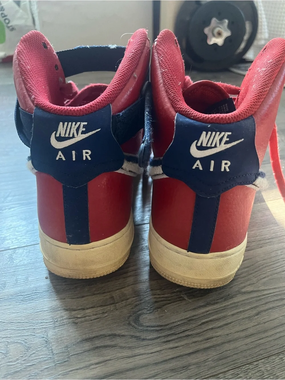 Nike Red High-Top Sneakers with White and Navy Swoosh
